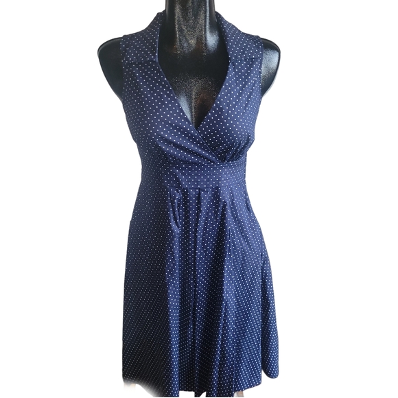 Bailey Blue Navy Polka Dot Sleeveless Retro Fit and Flare Dress S - Picture 1 of 7